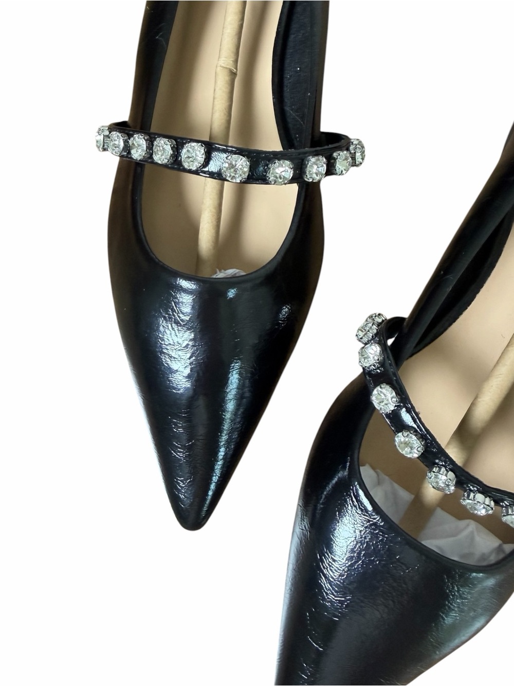 C. Paravano Black Crystal Mary Jane Flats Pointed Toe Lambskin EU 38 US 7.5 - Picture 9 of 12